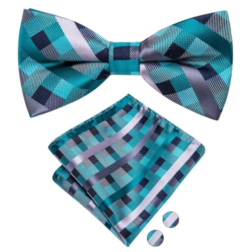 Image of Dubulle Mens Paisley Striped Bowtie Set Pre-tied Bowtie for Men and Pocket Square Set Wedding Business