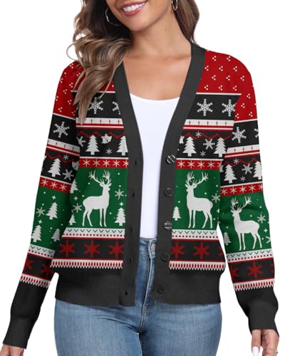 PrinStory Strickjacken Für Damen Weihnachten Pullover Festlich...
