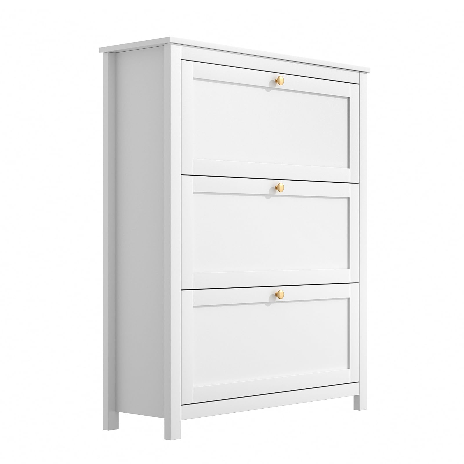 VOWNER 90cm Largo Zapatero 3 Puertas, Mueble Zapatero Estrecho Blanco, Zapatero Estrecho Entrada Recibidor, Blanco, Madera, para Entrada Estrecha, Pasillo, 90 x 30 x 110 cm,
