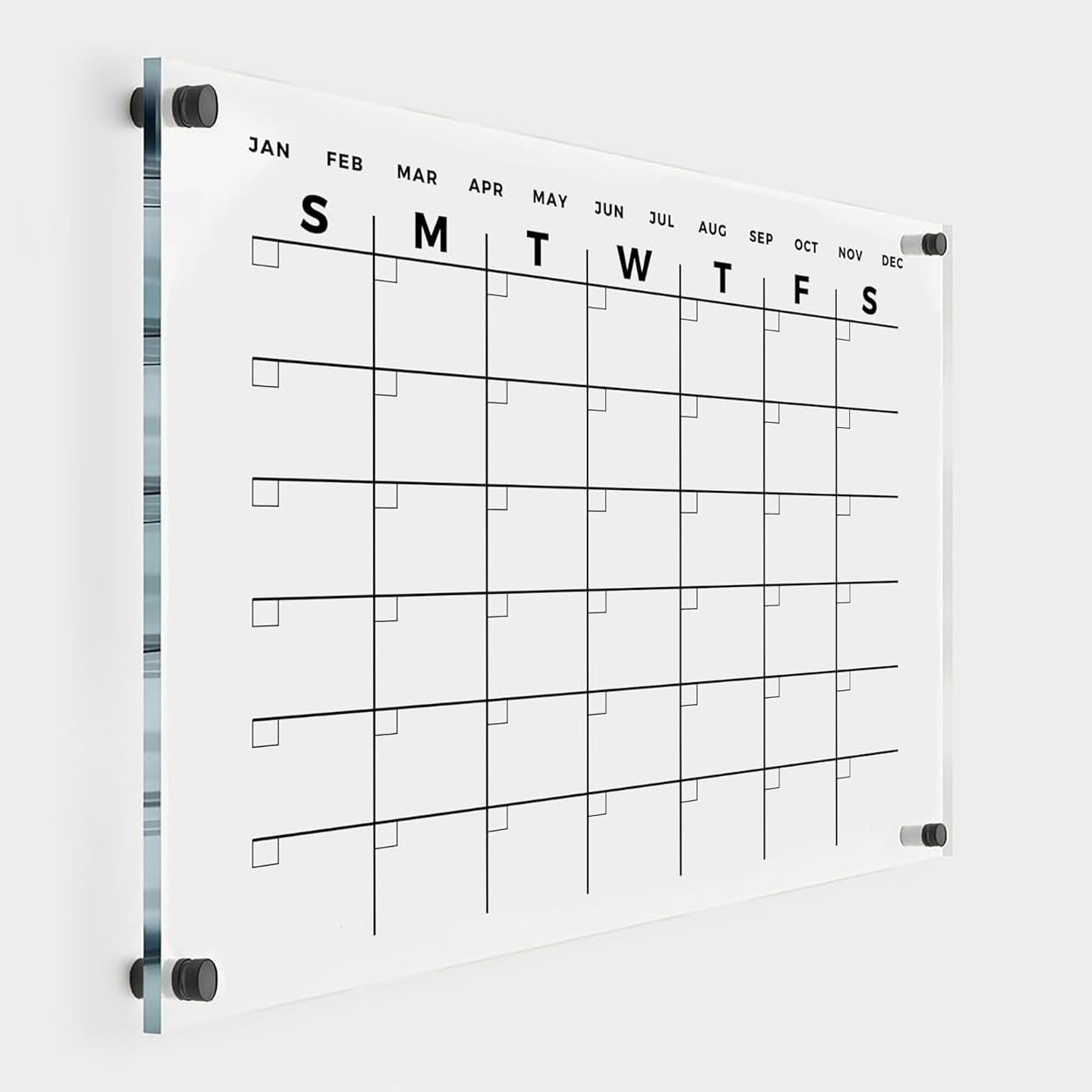 Premium Large Acrylic Wall Calendar - Reusable Board for Office and Home - Dry Erase Board - Large Glass Calendar for Wall (36x24" (Large), Black Standoff)