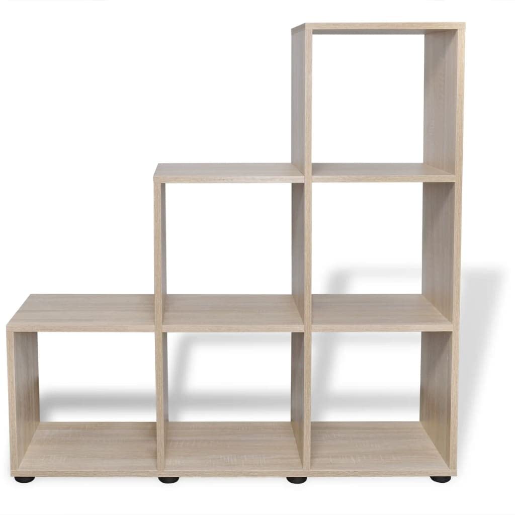 Regał schodowy, regał na książki, 107 cm, kolor dębu, z 6 otwartymi półkami, stabilny regał ścienny, ścianka działowa, trwały organizer, meble do salonu, gabinetu, pokoju dziecięcego