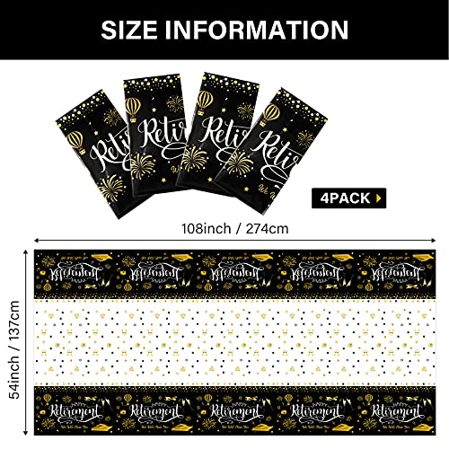Tatuo TATUO-CBHFTG02 4 Pieces Black And Gold Retirement Tablecloth Disposable Plastic Retirement Table Cover Rectangle Tablecloth thumb #1