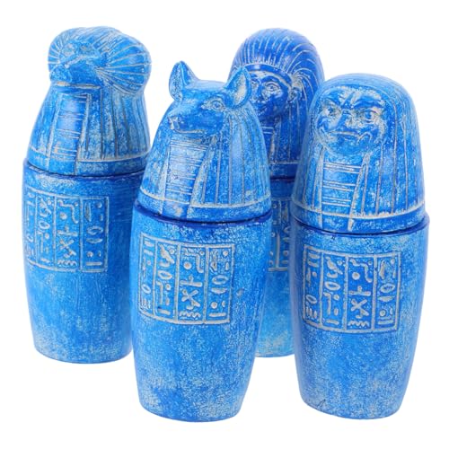 VALICLUD 4 Piezas Tarros Canópicos Egipcios con Inscripciones Históricas Figuras de Deidades Antiguas para Decoración de Pirámide y Hogar Colección Única de Artefactos Egipcios