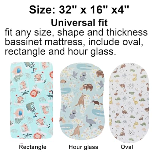 Image of Onacosht Bassinet Sheets for Baby Boy and Girl, Stretchy Breathable Fitted Sheet Universal for Bassinet Cradle Hourglass Oval Rectangle Pad /Mattress, 4 Pack Woodland Animal Printing