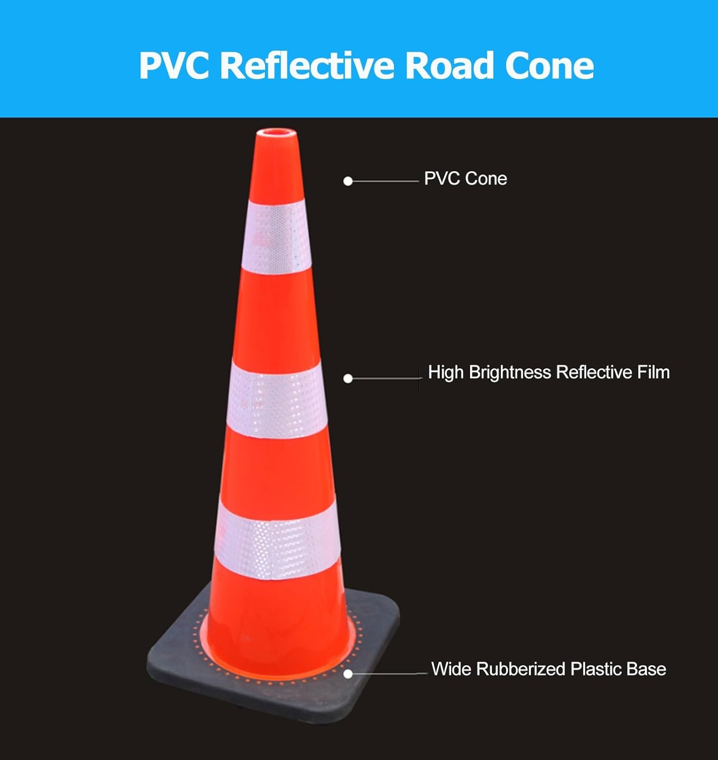 Driveway Safety Bollard, Detachable Base Flexible Plastic Reflective Traffic Delineator Post with Expansion Bolts for Parking/Crowd Control/Street Stanchion/Road Cones