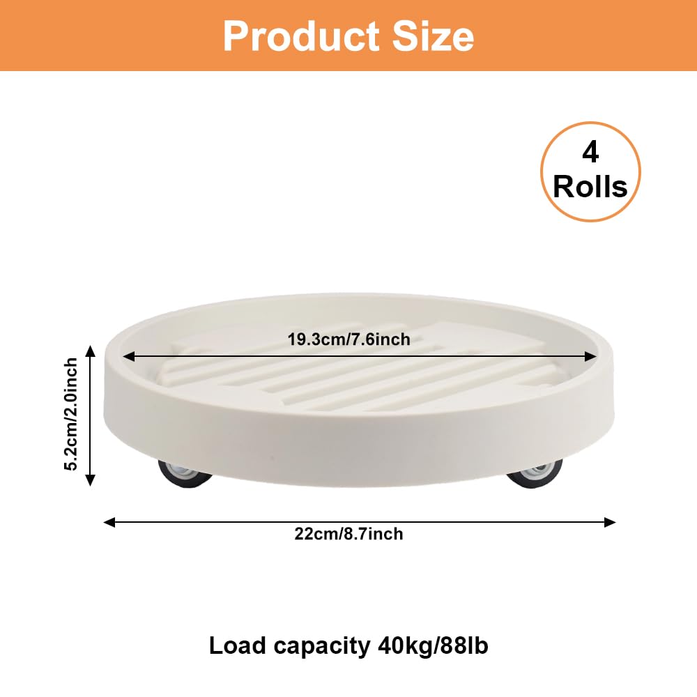 Okrągły wałek do roślin, 22 cm, tworzywo sztuczne, wodoszczelna, z 4 uniwersalnymi rolkami, antypoślizgowa deska na kółkach, obciążenie 75 kg, do użytku wewnątrz i na zewnątrz, do transportu roślin