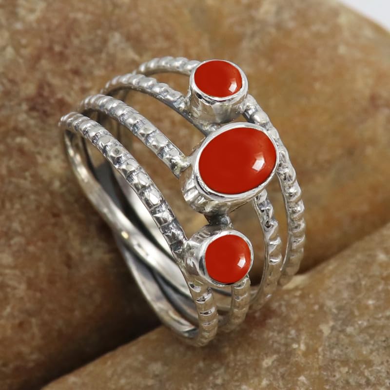 Bague en argent 925 et cornaline faite main, un bijou d'exception