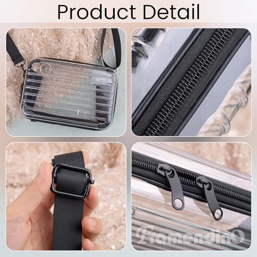Framendino, 8 Inch Clear Hard Shell Cosmetics Case Carrying Bag for Toiletry Mini Cross Body with Detachable Grip Rope and Shoulder Strap3