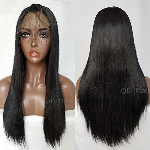 QD-Tizer Long Straight Hair Lace Front Wigs Black Color Heat Resistant Synthetic Lace Front Wigs for Beauty Women 22 inch