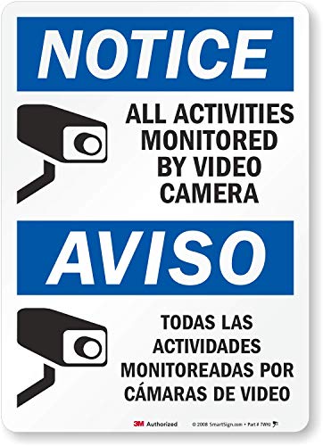 "Notice - All Activities Monitored by Video Camera" Bilingual Label by SmartSign | 14" x 10" 3M Reflective Decal
