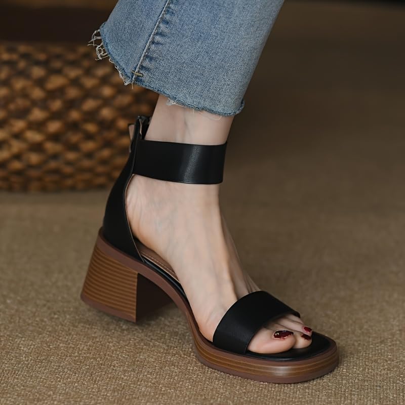 Ladies' Roman sandals - medium heel, thick sole with thick pad, adjustable buckle, suitable for summer casual and formal occasions, thick heel, wear-resistant rubber sole2