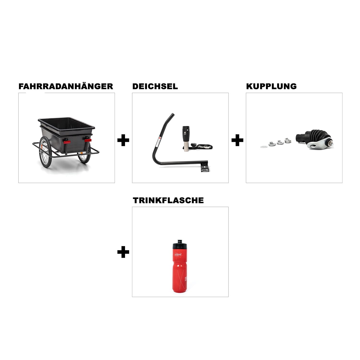 ROLAND Fahrradanhänger Big Boy, Lastenanhänger, mit Tiefdeichsel (D), Kupplung, für Transport, Schwarz
