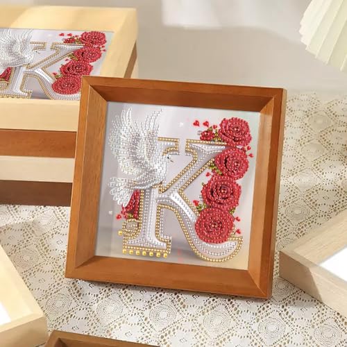 Image of AiYuanzsh 5D Diamond Art Kits for Adults Letter K, Romantic Rose & Dove Alphabet Diamond Painting, Luxury Special Shape Diamond Art for Adults DIY Crystal Rhinestones Home Decor 17x17cm