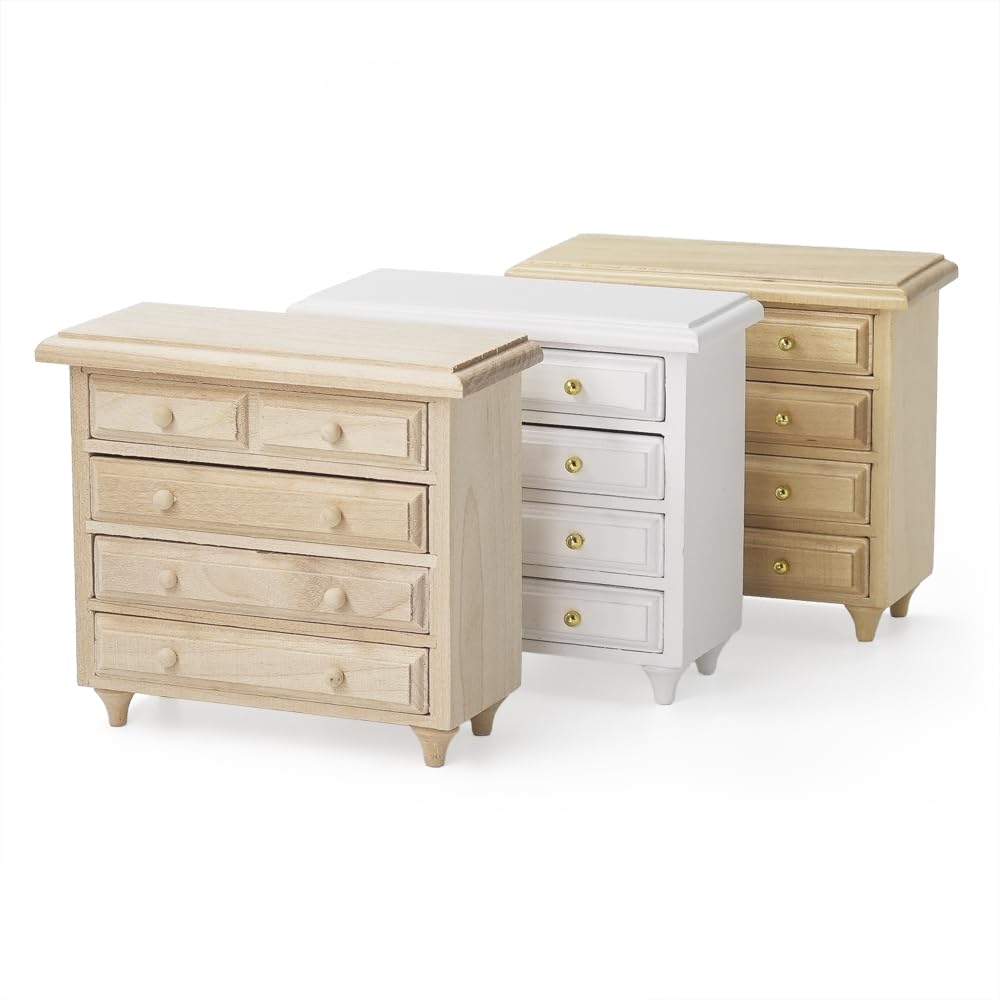 Odoria Commode Miniature Vintage – Échelle 1/12 – Bois Blanc – Table De Chevet Victorienne – Meuble De Rangement Pour Maison De Poupée – 9,7x4,2x8,6 Cm