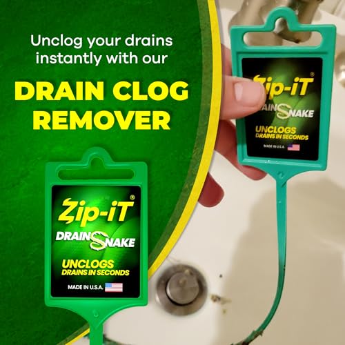 Image of Zip-it Hair Clog Remover, 25-inch Drain Unclogger Tool for Shower, Tub & Sink In Seconds - Reusable Snake D Hair Removal Tool, Flexible Snake Non-toxic - Green (10-Pack)