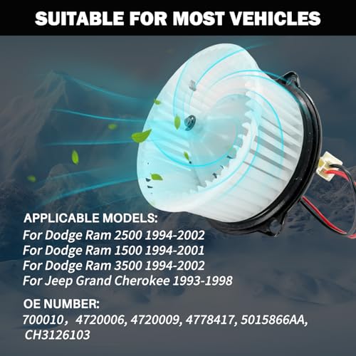 Image of 700010 AC Heater Blower Motor Fan Assembly Fit for Dodge ram 1500 Pickup 1994-2002, ram 2500 Pickup 1994-2002, ram 3500 Pickup 1994-2002, for Jeep Grand Cherokee 1993-1998 4720006