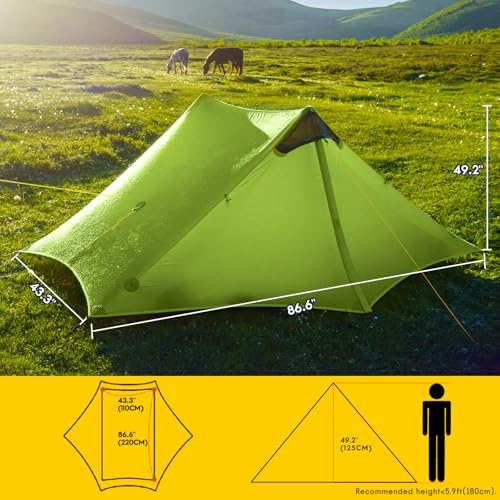 Image of LANSHAN Ultralight Waterproof 1-2 Person Backpacking Tent | Ultralight waterproof nylon, pitch anywhere, for camping & travel.