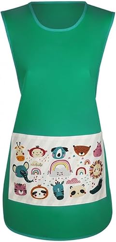 Ebratex Casulla De Trabajo Para Mujer Verde| Bata Estola Maestra Y Profesora Infantil | Uniforme Laboral Para Tiendas Y Comercios | Delantal De Limpieza Hostelería Y Restauración | Regalo Maestra
