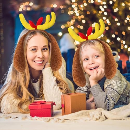 YUYWWAN Hirschgeweih Stirnband mit Hundeohren, Rentier Kostüm Zubehör, Niedlich Rentier Haarreif Weihnachten Hundeohren Stirnband für Kinder Erwachsene Weihnachten Mottoparty Rollenspiel (A)