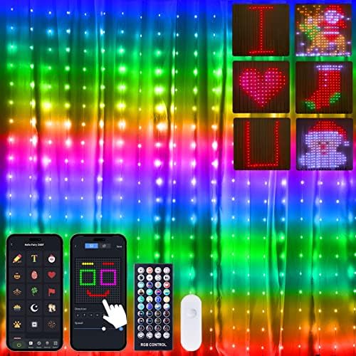 Smart Curtain String Lights App Controlled - 400 LED DIY Hanging Fairy Light Pattern and Text Programmable, Music Sync with Remote, Waterproof Smart Independence Day Lights Outdoor Indoor Decorations