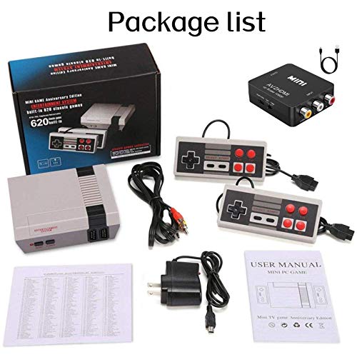 620 Retro Game Console,Classic Mini Game System with Preloaded 620 Games and 2 Nes Classic Controllers,AV and HDMI Output Plug & Play Nes Mini Console,Old School Games Console for Kids and Adults