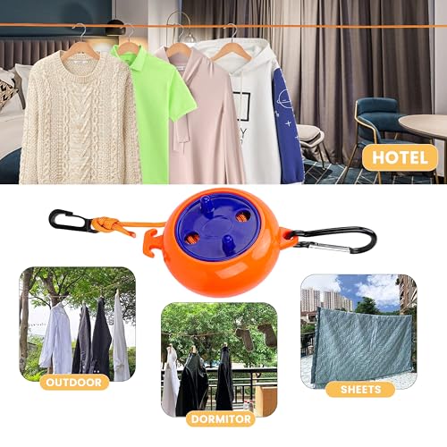Image of Storite Portable Travel Clothesline Cord, 10 M Elastic Adjustable Retractable Line - Ideal for Outdoor, Indoor, Camping, and Travel - Orange