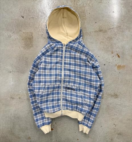 Y2k Grunge Plaid Zip Up Hoodie Men Streetwear Jacket Oversized 2000s Graphic Hoodie Fall Baggy Rapper Sweatshirts (Blue plaid,L)4