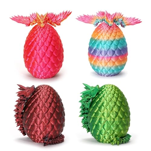 4PCS 3D Printed Dragon With Wings And Egg �CDND Dice Sets,Surprise Mystery Dragon Egg, Cool Flexible Animals Fidget,Crystal Drago