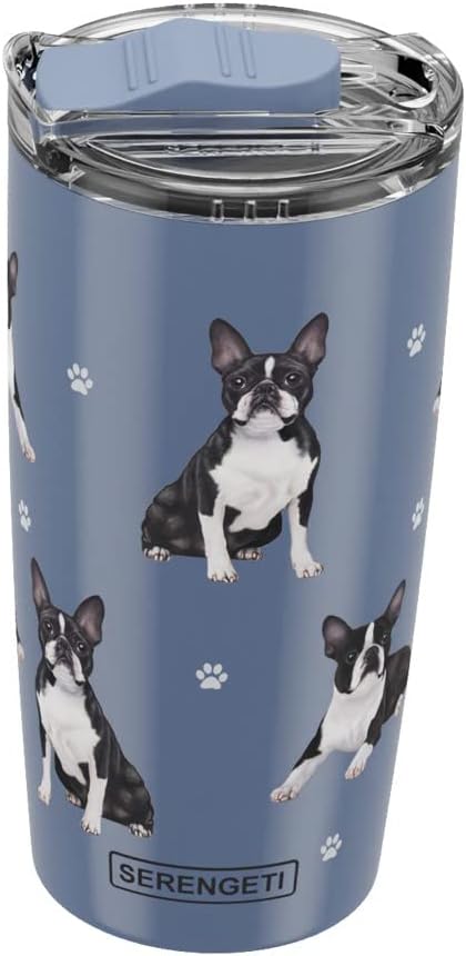 SERENGETI Boston Terrier 20 Oz. Stainless Steel, Vacuum Insulated Tumbler with Spill Proof Lid - 3D Print - Insulated Travel mug for Hot or Cold Drinks (Boston Terrier Tumbler)