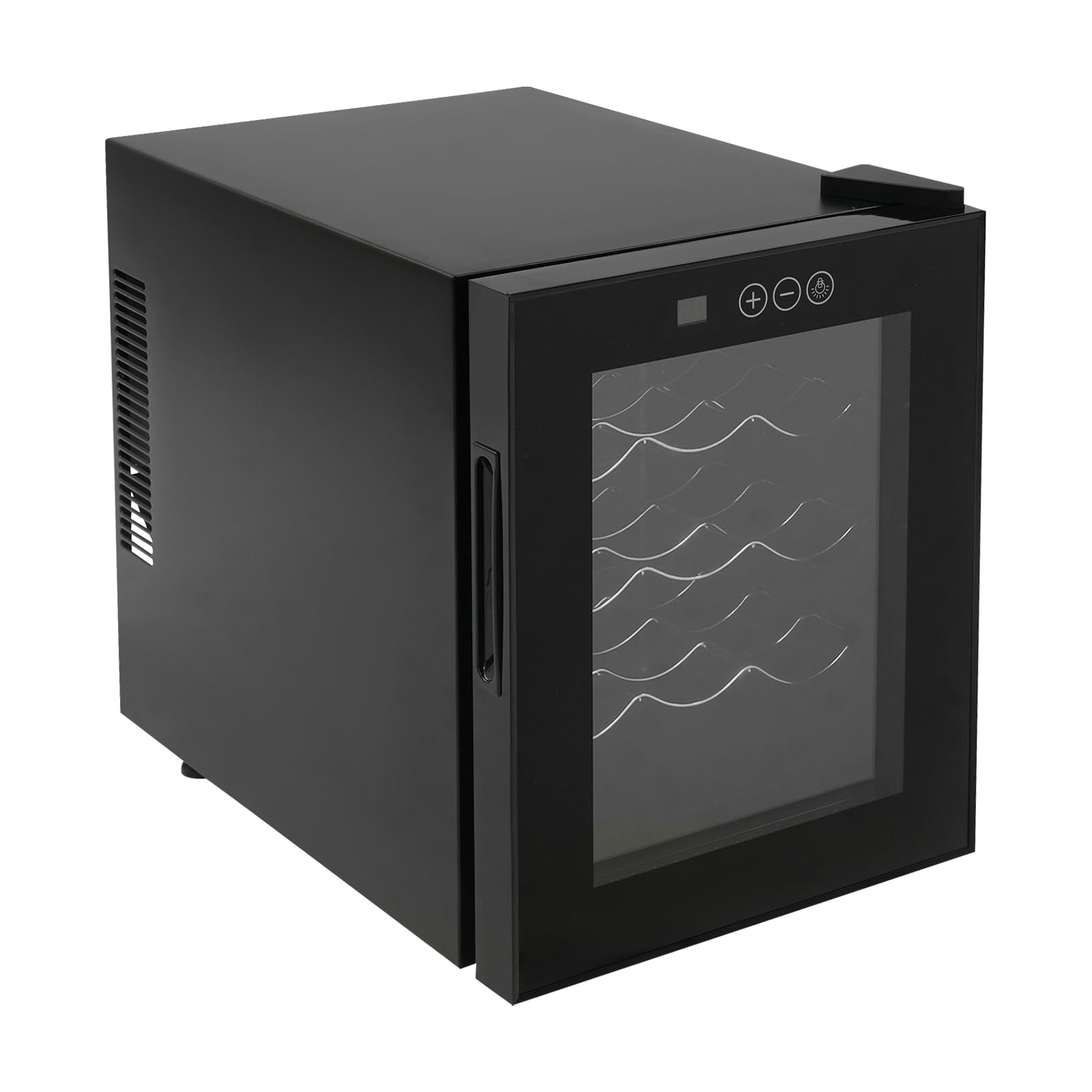 12 bottiglie da 32 litri con illuminazione interna a LED, refrigeratore per vino rosso, raffreddamento termoelettrico, anti-UV, temperatura regolabile, design in acciaio inox, porta di design in vetro