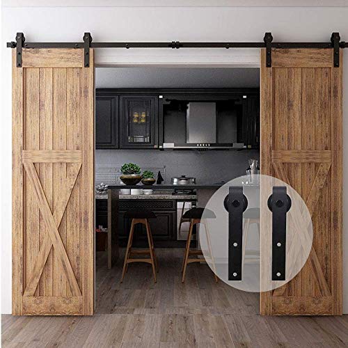 CCJH 274cm/9FT Herraje para Puertas Correderas Kit de Accesorios para Puertas Corredizas de Granero,Kit de Puerta de Madera Doble