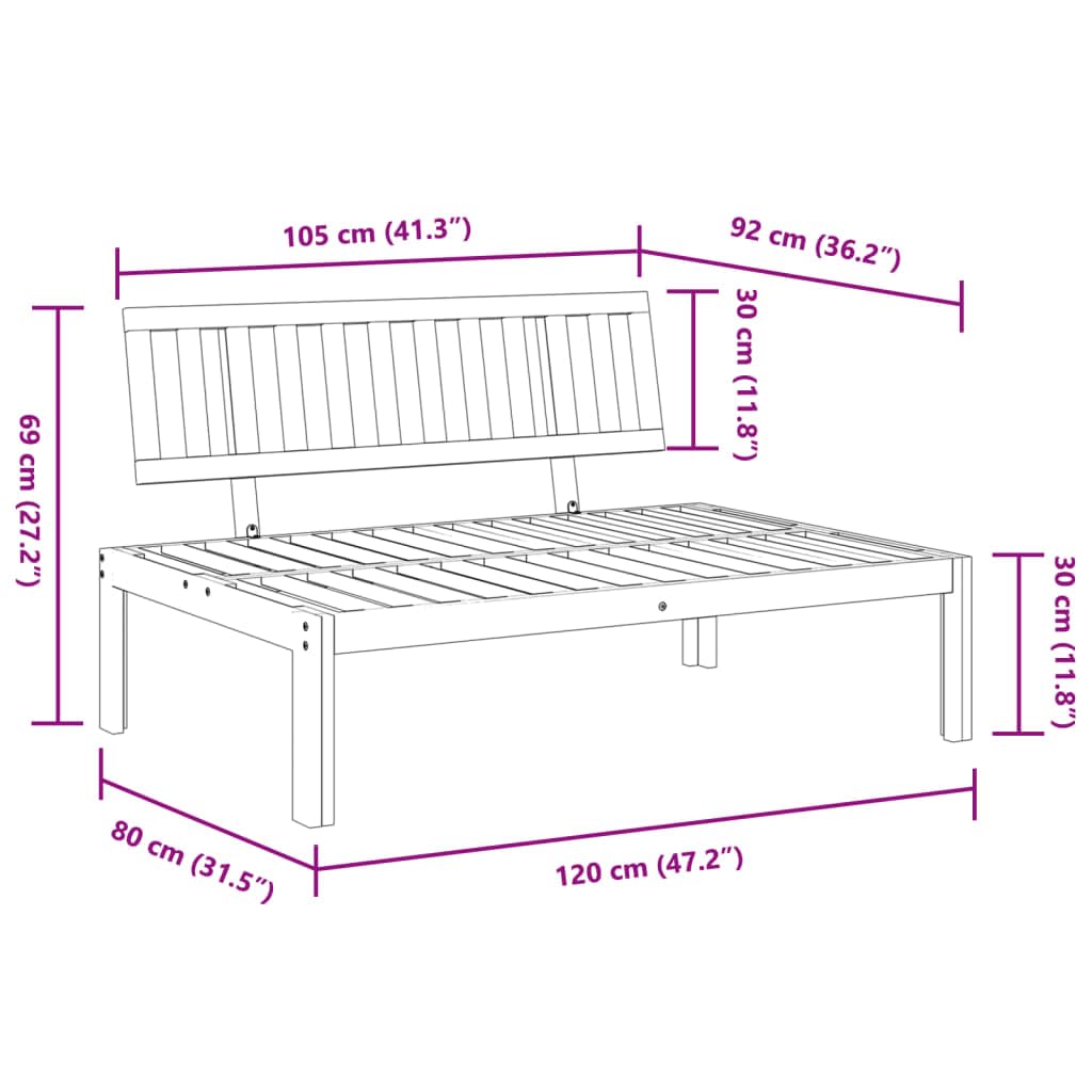 vidaXL Garten Mittelsofa, Palettensofa für Garten Terrasse Innenhof, Modular Gartensofa mit Latten-Design, Gartenbank Gartenmöbel, Massivholz Akazie
