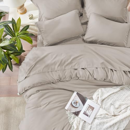 Image of Andency Full Size Comforter Set Heather Grey -7 Pieces Boho Tassel Bed in a Bag Soft Lightweight Bedding Sets, Fringe All Season Bed Set with Comforter, Sheets, Pillowcases & Shams