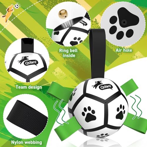 Image of QDAN Dog Toys Balls with Bell Inside, Squeaky Dog Balls for Tug of War, Puppy Birthday Gifts, Dog Water Toys, Ball for Small Dogs(Black Green, 5 inch)