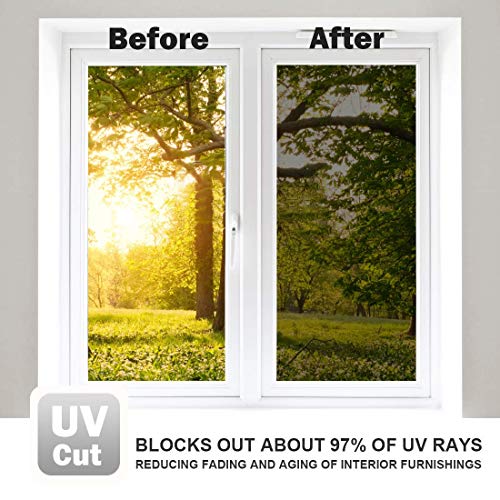 WPCTEV One Way Window Film Daytime Privacy Static Cling Self Adhesive House Film Glass Window Tint Heat Control Mirror Film Black & Silver 6 Mil 17.5 Inch x 16.4 Feet