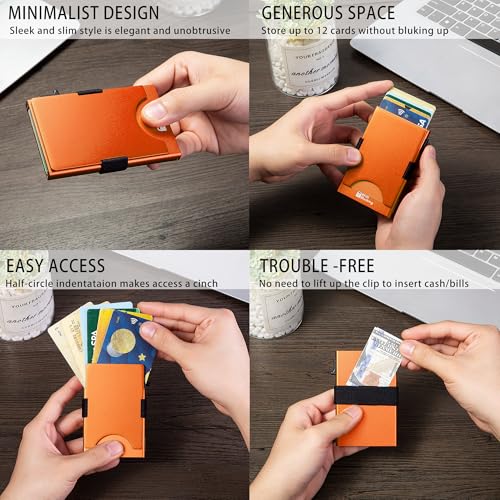 Image of Slim Card Holder Wallet for Men, Minimalist RFID Blocking Pop Up Wallet, Smart Metal Business Card Case Holds 12 Cards, Ultra-Thin Front Pocket Wallet, Gifts for Men