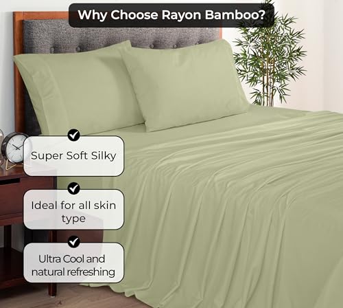 Image of Royale Linens Bamboo Viscose Twin Flat Sheets Only - Cooling Sheets - Organic Viscose Derived from Bamboo - Flat Sheet Only - Top Sheet - Breathable & Silky Bedding (Twin, Sage Green)