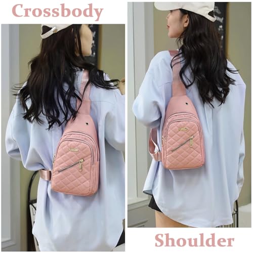 Image of PALAY Crossbody Sling Bag for Women - Oxford Cloth Phone Bag, Stylish Pink Chest Bag, Versatile Fashion Travel Shoulder Bag