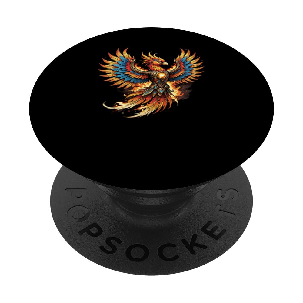 Illustrated Vintage Steampunk Flaming Phoenix Rising PopSockets Swappable PopGrip, Black
