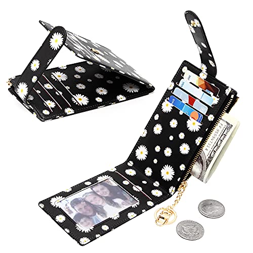 Image of Badiya Slim Women Wallet RFID Blocking Bifold Compact 9 Card Slots Holder Wallets Soft Leather with Zipper Coin Pocket 2 ID Window