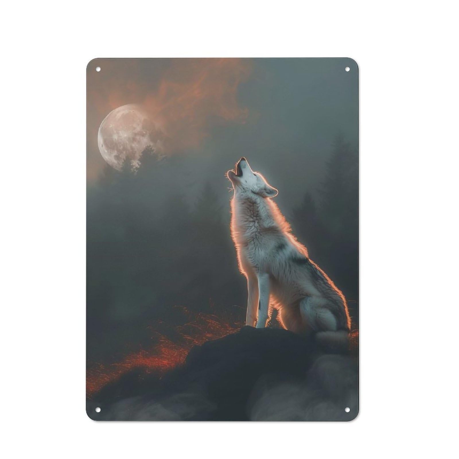 Junmoney Style-7 Moonlit Howling Wolf Barn Style Metal Wall Decor 40X30cm, Country Metal Sign For Kitchen, Cottage, Porch Or Garden Room