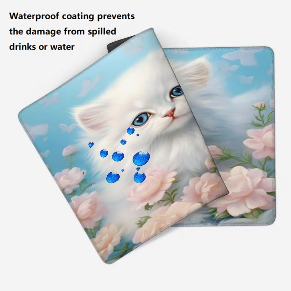 Tappetino Mouse XXL 1200x600mm Gatto Carino Grande Mouse Pad, Tappetino Scrivania Grande Mousepad Gaming con Bordi Cuciti, Tappeto Scrivania con Base Antiscivolo per Ufficio e Casa (Fiore) -MP1576