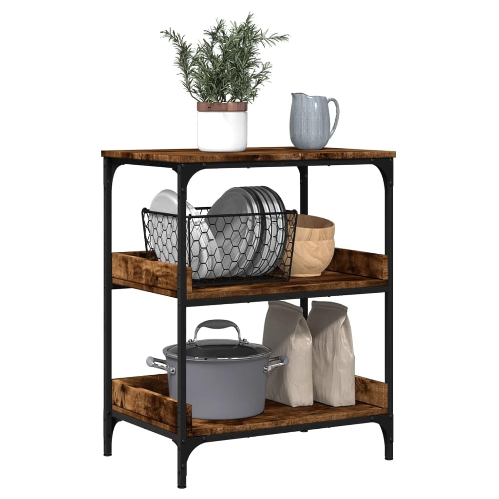 Carro de cocina de roble ahumado, 60 x 41 x 80,5 cm, material de madera con marco de acero, carrito para servir con 4 ruedas, carrito auxiliar con espacio para cocina, comedor, organizador