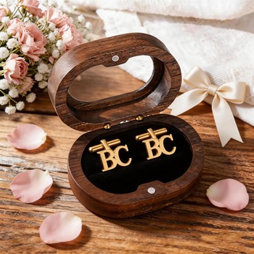 Mancuernillas personalizadas doradas con inicial para hombre miniatura 3
