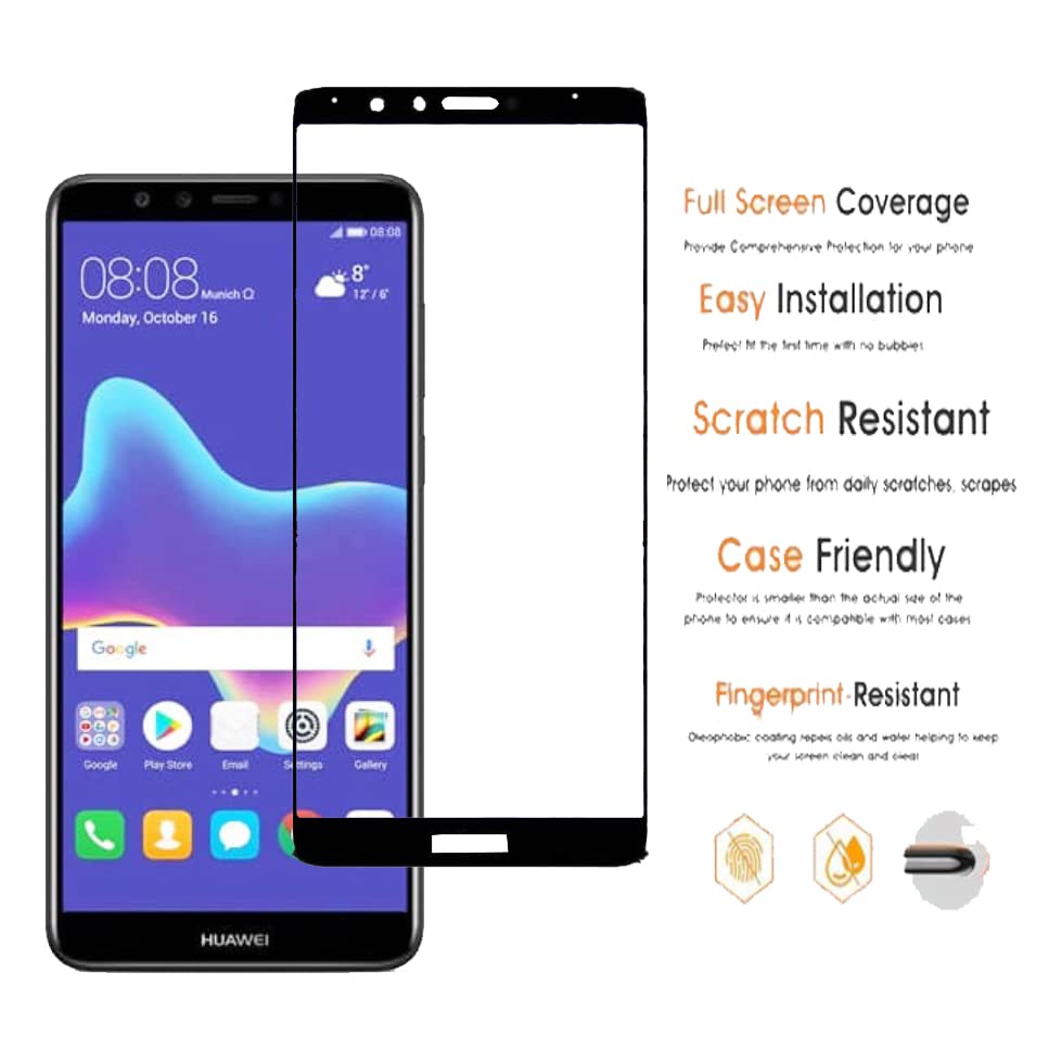 Image of Screen Protector for Huawei Honor Y9 (2018) (Black) Tempered Glass Edge-to-Edge 6D Screen Guard With Installation Ki