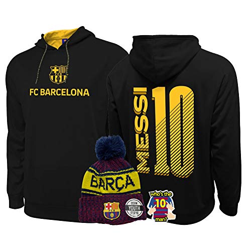 Barcelona hoodies Pullover youth for kids messi jacket 2020 2020-21 new season official licensed and bracelet (YS, Barcelona hoodie black and beanie)