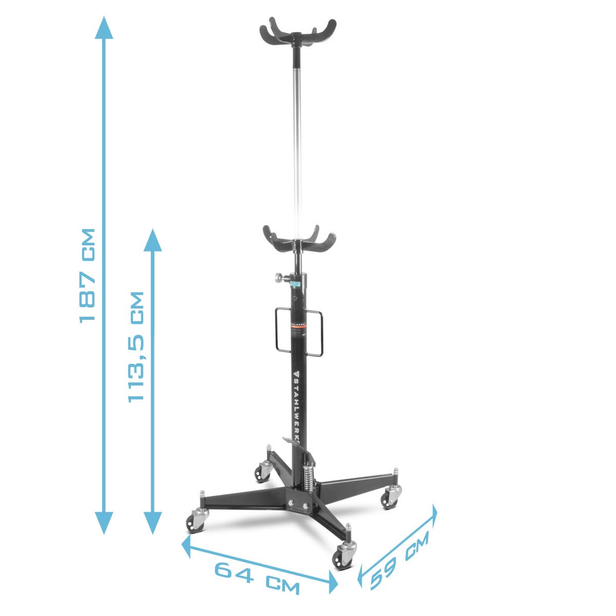 STAHLWERK Elevador de engranajes hidráulico TJ-500 ST, soporta hasta 500 kg, altura regulable de 113,5 cm - 187 cm, elevador de motor para montaje y desmontaje de transmisiones