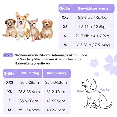 SlowTon Hundegeschirr mit Leine, No-Pull leichtes weiches Wildleder-Welpengeschirr mit Blumenmuster und Schnappschnalle, verstellbares Geschirr Hund für kleine und mittelgroße Hunde(Lila, XXS)
