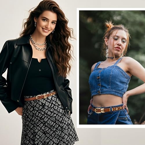 Long Keeper Skinny Women Leather Belt Punk Studded Belts for Pants Jeans Dresses Fashion Goth Thin Vegan Leather Waist Belt4