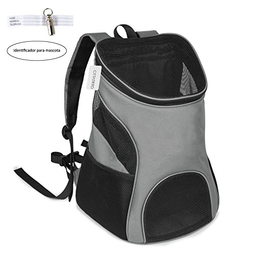 CITTATREND-Mochila Perro Gato Mascota Pequeña Aire Libre Gris 13,9 x 12,2 x 19,1 Pulgada Regalar 1 Identificador para Peque